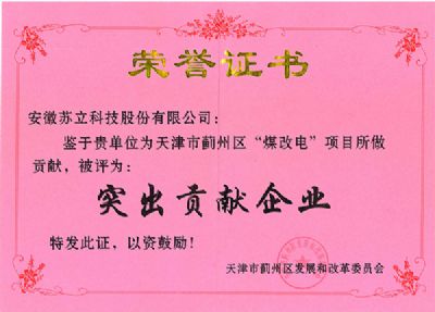 天津市薊州區(qū)“煤改電”項(xiàng)目突出貢獻(xiàn)企業(yè)